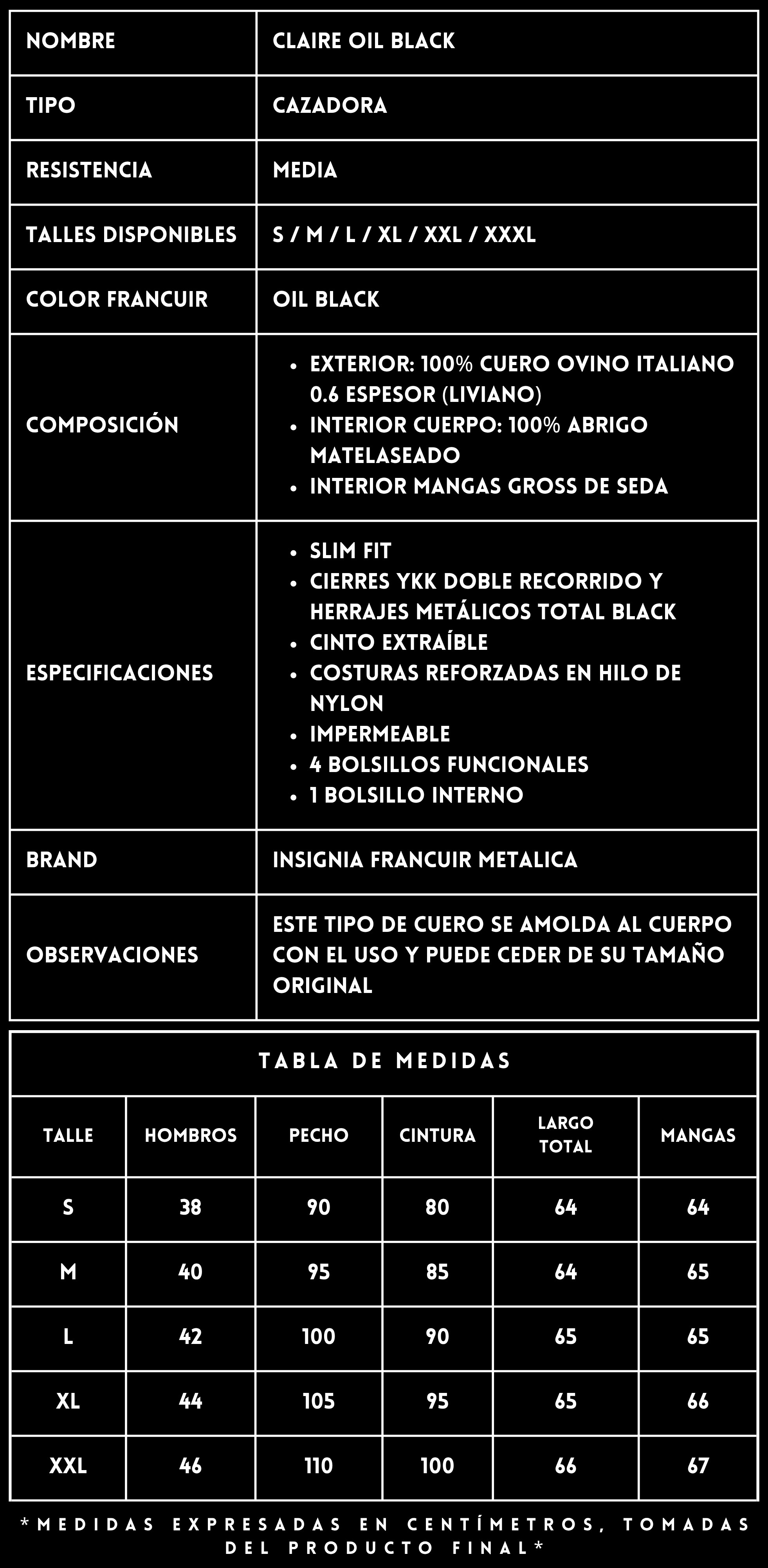 Cazadora Cuero Ovino Claire Oil Black FRANCUIR